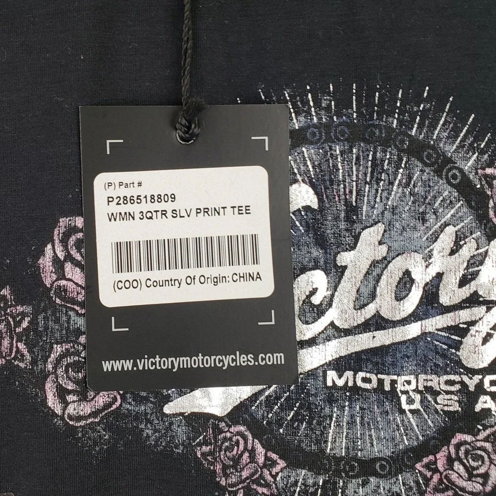 Victory Motorcycles Tee Women XL Black Lace Sleeve Biker Edgy Graphic Shirt
